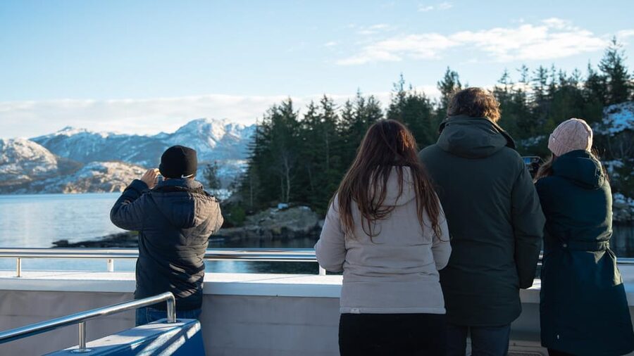 Lysefjorden cruise & Preikestolen guided hike - winter - Sailing past Fantahåla and Hengjanefossen