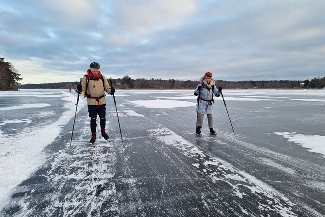 Nordic Ice Skating on a Frozen Lake in Stockholm - Getting onto the ice with proper support