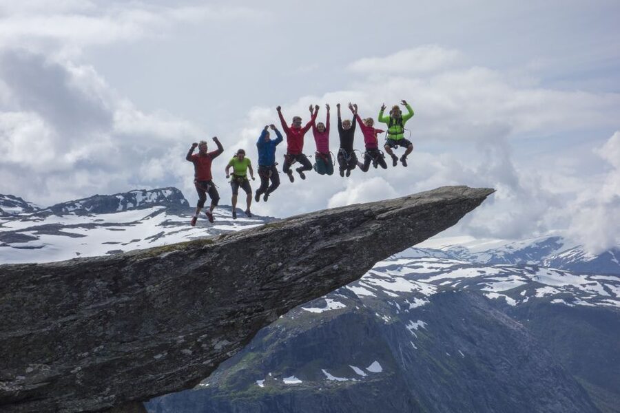 Odda: Full-Day Trolltunga Hiking, and Climbing Tour - Climbing the rockface with a fixed cable