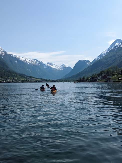 Olden: Guided beginner friendly fjord kayaking.Local company - Two Hours on the Fjord in a Double Kayak