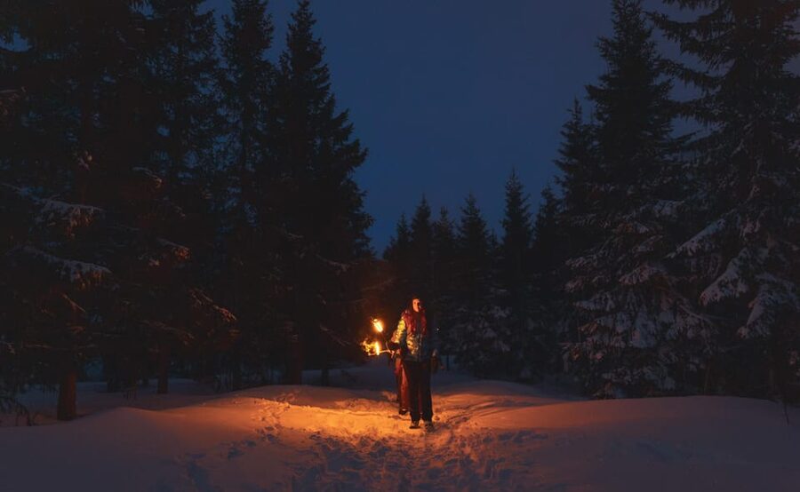 Oslo: Snowy Forest Torchlight Walk with Campfire - A short safety talk before the fire begins