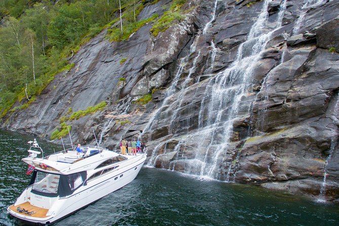 Private Fjord and waterfalls cruise to Modal- Mostraumen - Passing under the Nordhordland Bridge