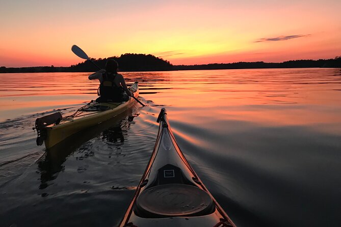 PRIVATE Sunset Kayaking in Stockholm Archipelago Nature Reserve - A shore stop for Swedish fika