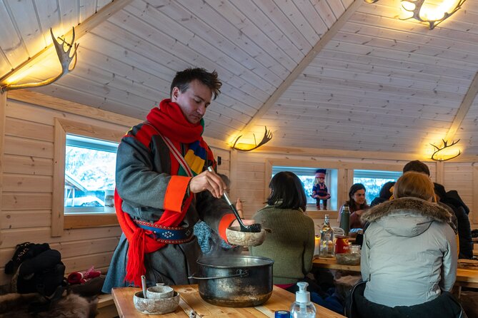 Reindeer Sledding and Feeding with Chance of Northern Lights Tromso - Inside the lavvu for stew and stories
