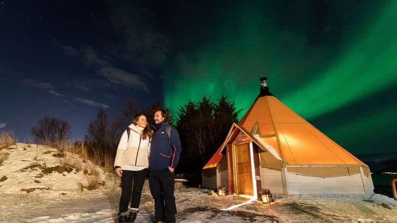 Tromsø: Aurora Safari Chase by big bus with Camp meal - Arriving at a private Aurora Camp