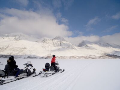 Scenic Arctic snowmobile safari in the Lyngen Alps