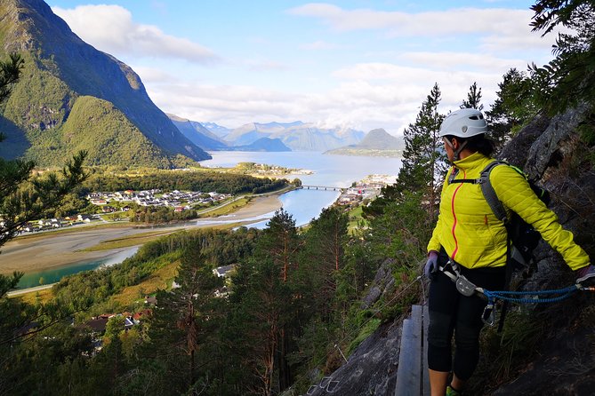 Via Ferrata Åndalsnes Intro Wall - Troll Wall, Romsdalshorn, and Bispen from above